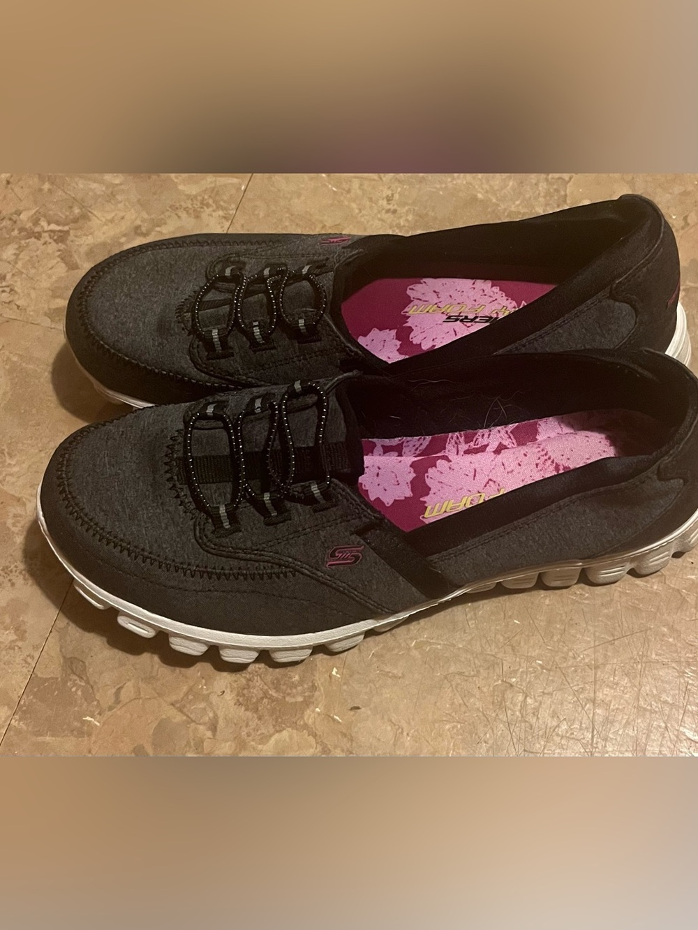 Skechers Women's Black Athletic Slip-On Sneakers with Pink Insole memory foam